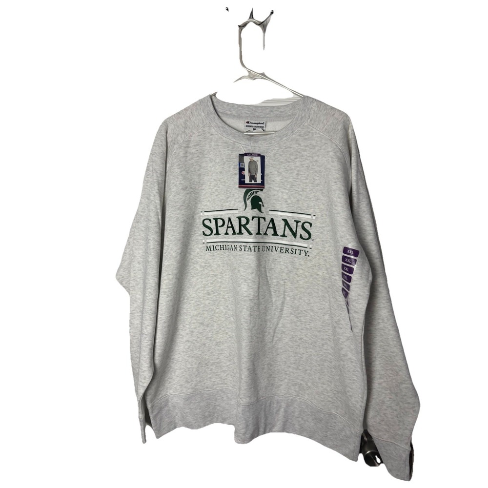 Vtg Champion Michigan State Men's 2XL Sweatshirt Gray White MSU Spartans NEW NWT